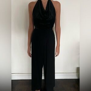 Alice + Olivia Black Wide-Leg Halter Jumpsuit | Sparkle Drape Neck | Size 0